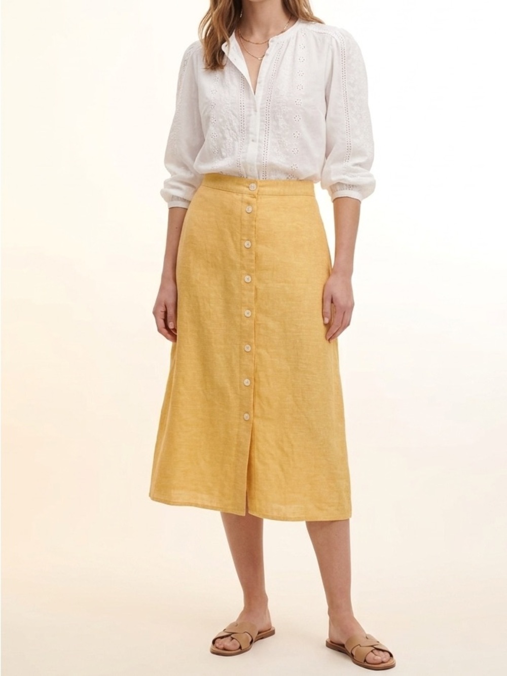 Aritzia Popsicle Yellow Button-Front Midi Skirt Size Small